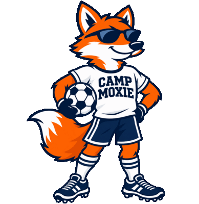 Moxie the Fox holding a soccer ball