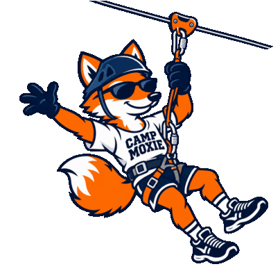 Moxie the Fox riding the zip line