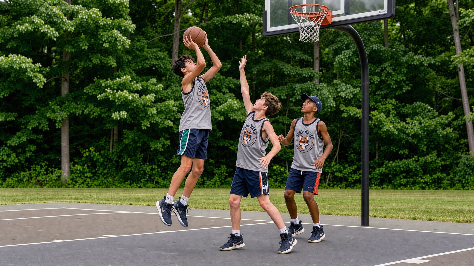 Campers playing basketball